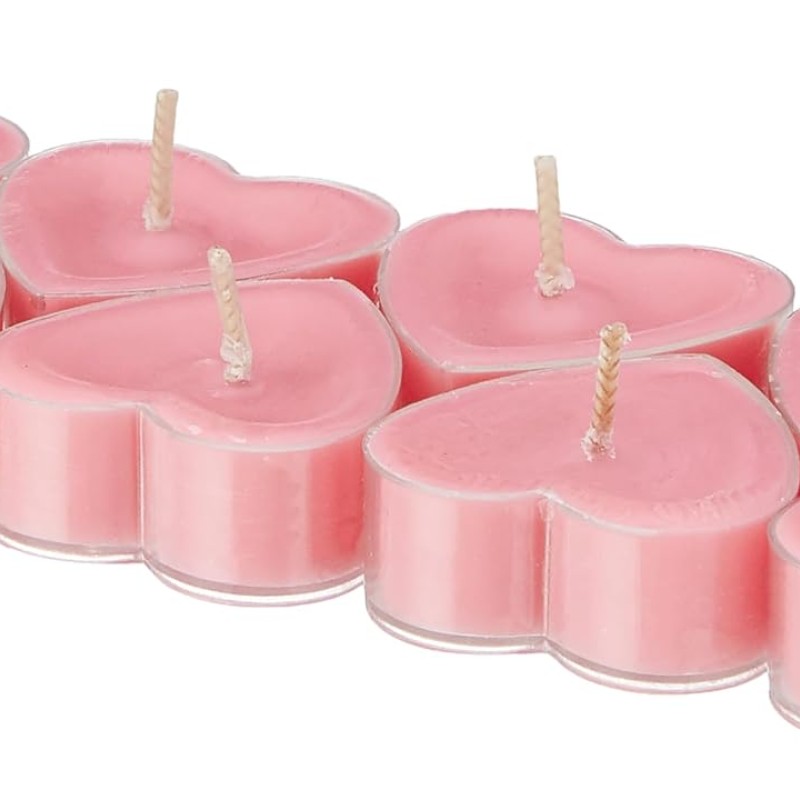 Wick-a-Roo - Heart Tealight Candles | Smokeless | No Residue | 4 Hours Burn Time (Set of 8, Rose)