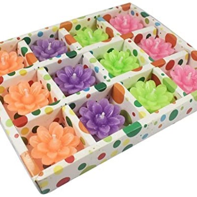 FESTIVE BLESSINGS Flower Theme Designer Waterproof Floating Tealight Candles for Diwali, Party Home Decorations (Pack of 12)