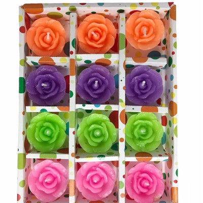 Floating Rose Decorative Designer Smokeless Floating Wax Candle with Fragrance- Red, Green, Blue, Pink (Set of 12)